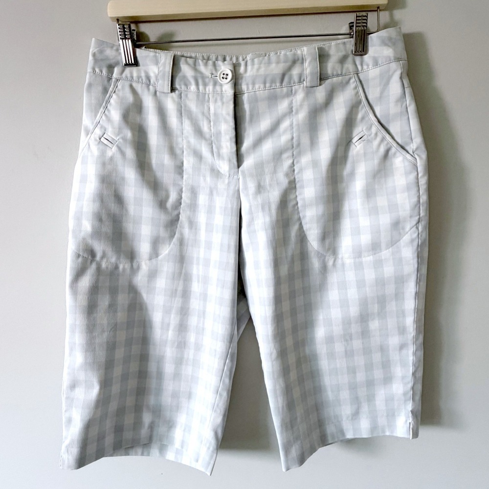 Nike Golf Tour Performance Dri-FIT Gingham Shorts Sage Green White 8‎ Sporty EUC